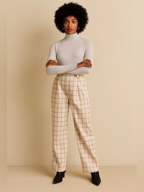 Wilfred Effortless Plaid Pants MARISOL LT BRC Color Cream and Brown Size 4